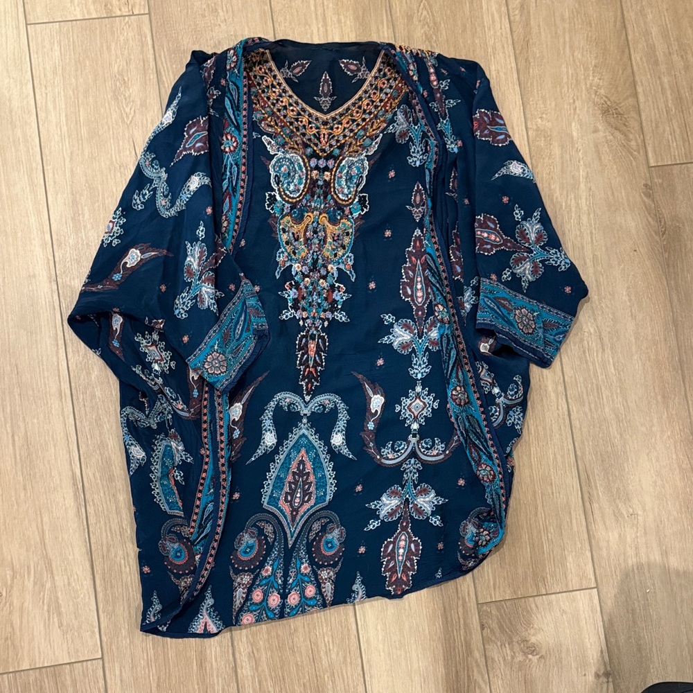 Source Unknown Navy and Teal Paisley Tunic